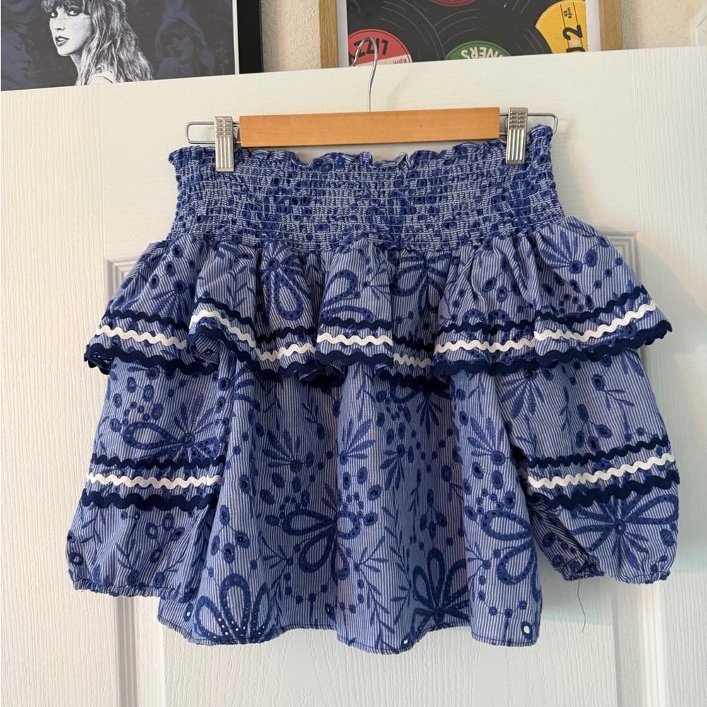 Red Carter Smocked Ric Rac Eyelet Top Size S - Picture 8 of 13